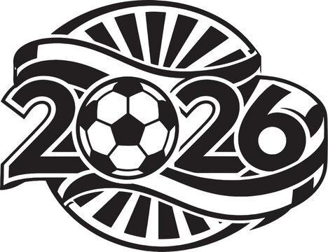 Paraguay 2026 Soccer Ribbon Emblem Radial Geometry Black and White Vector Illustration