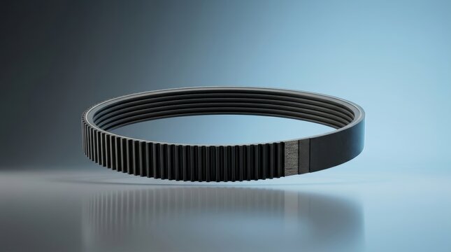 Industrial ribbed belt 3D render, multi-rib transmission belt, high-speed drive belt, precision power transfer component