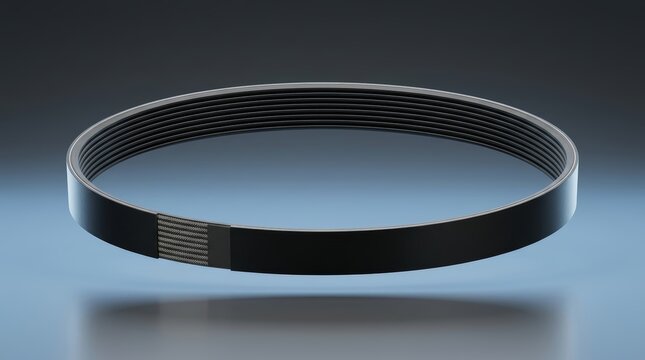 Industrial Poly-V belt 3D render, multi-rib drive belt, serpentine transmission belt, high-efficiency power transfer component