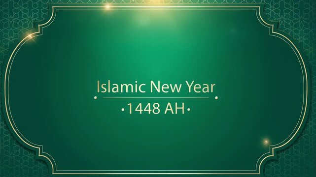 Islamic New Year 1448 AH Elegant Green Background with Golden Borders Highlighting Hijri Calendar Celebration