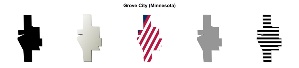 Obraz premium Grove City (Minnesota) blank outline map set