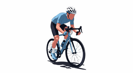 Naklejka premium A cyclist wearing a blue jersey and black shorts rides a blue bicycle