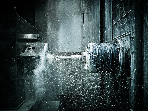 CNC machine drilling with coolant