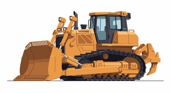 A large orange bulldozer with a big scoop on the front