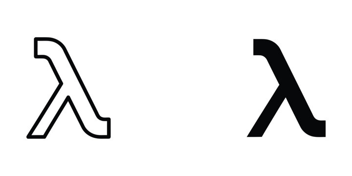 Lambda Greek Letter Symbol in Outline and Solid Black Styles for Mathematical and Programming Concepts