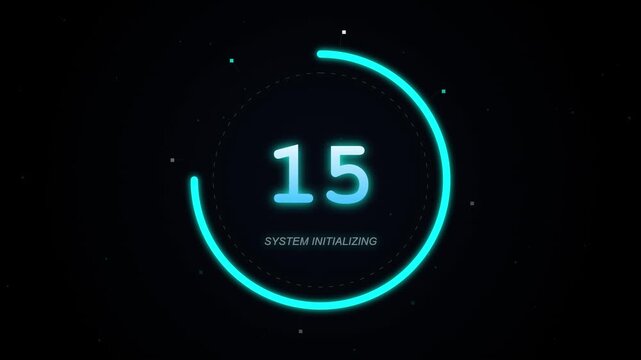 Digital countdown timer with neon circle animation for technology background