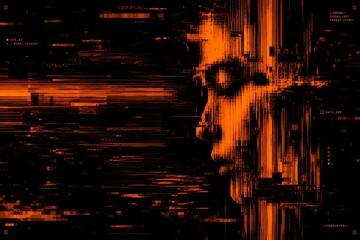 Naklejka premium Abstract Halloween glitch art face profile, spooky digital distortion cyber horror concept generative AI