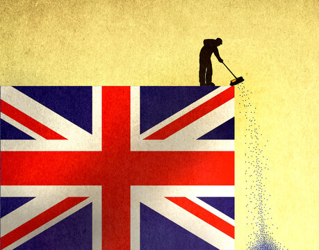 Illustration of street sweeper on top of British flag