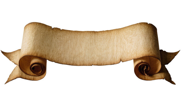 Aged parchment scroll banner with curled edges, isolated on transparent background