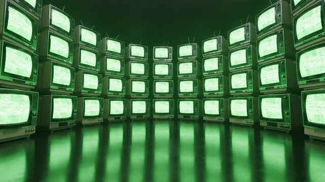 Retro TV Stack with Green Screen Effect, Vintage Technology Display