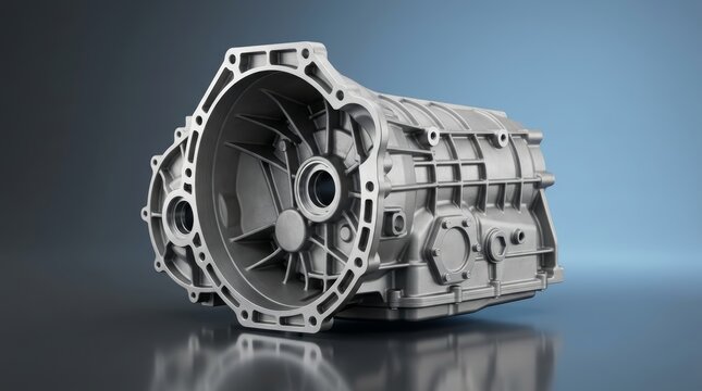 Industrial transmission casing 3D render, gearbox housing assembly, drivetrain enclosure, precision power transmission housing