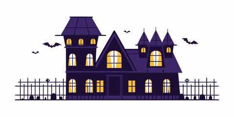 Cartoon style haunted house illustration with a white background © Prosanta