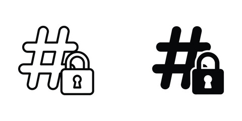 Obraz premium Hashtag symbol with a padlock icon representing social media account security and privacy protection