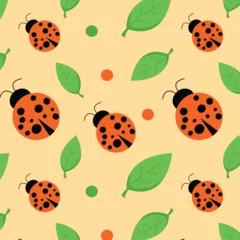 Cute Ladybugs and Leaves Seamless Pattern © Sabiha