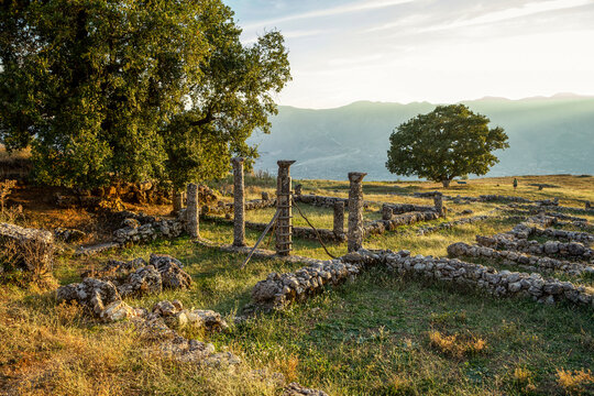 Albania, Gjirokaster County, Ruins of ancient Greek city of Antigonia at sunset