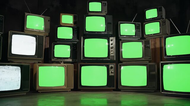 Vintage Television Stack with Green Screen and Static FX