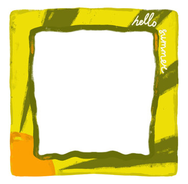 Cute handdrawn watercolor crayon colorful summer yellow green sun burst cool holiday photo image picture frame kids doodle illustration clipart