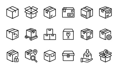 Fototapeta premium Logistics and packaging icons set black and white line art