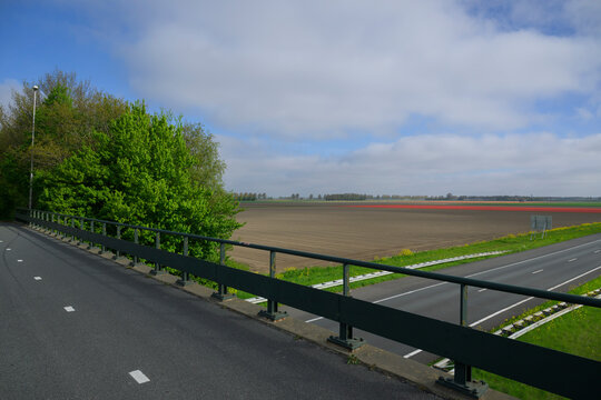 Empty overpass above a motorway in Noordoostpolder Netherlands