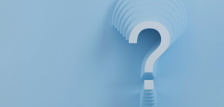 3D layered blue question mark symbol with copy space