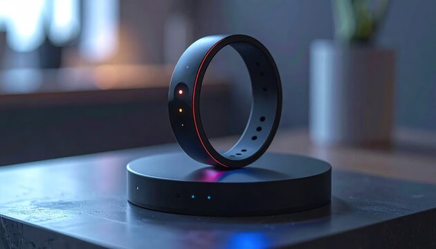 Smart ring charging on a magnetic dock station.