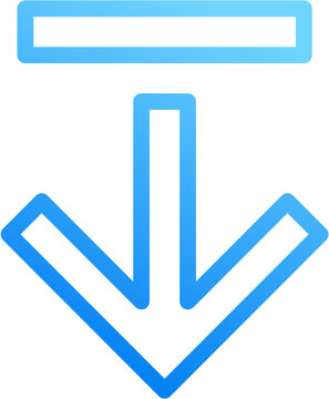 Arrow from top icon with blue gradient stroke outline for arrow from top down descend drop fall download direction scroll decrease sink on transparent background