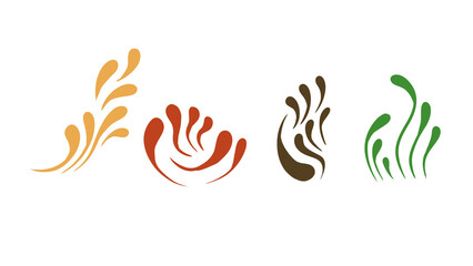 Obraz premium Abstract vector splash elements set in earthy green, orange, and brown tones, ideal for modern nature-inspired designs and decorative backgrounds.