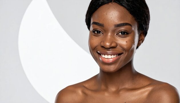 Smiling African American woman against professional studio background