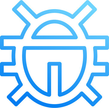 Bug icon with blue gradient stroke outline for bug error debug code glitch issue fix software problem report track test defect patch on transparent background