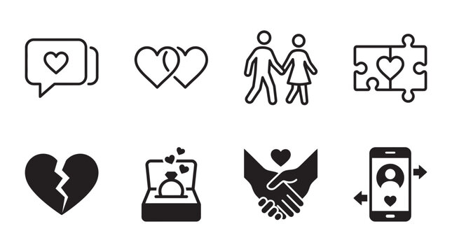 Love and relationship icons featuring hearts dating symbols and romantic concepts relationship marriage proposal