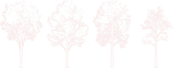 Fototapeta premium Set of four handdrawn sketch style trees