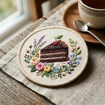 A collection of embroidered coasters, e, coasters, embroidery, handmade, coaster, craft, colorful., photography, 