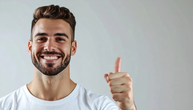 Smiling man giving thumbs up.