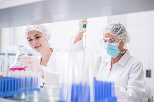 Two scientists working together in lab