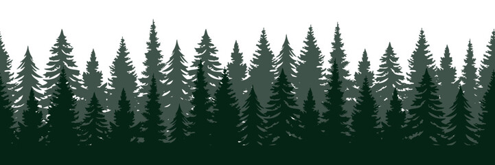 seamless fir tree forest border silhouette isolated vector illustration © krissikunterbunt