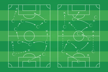 Two soccer field diagrams showing tactical movement strategies © OzanID