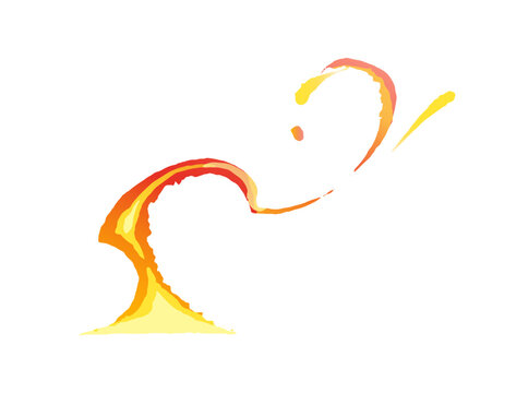Abstract fire effect. Fiery trace, burning fork or flame tongue. Flash of explosion. Red blaze, glowing ignite. Design element of burst. Flat isolated vector illustration on white background