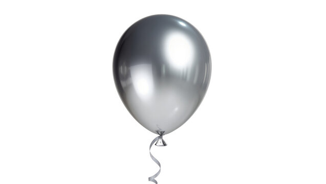 Shiny silver balloon with ribbon, isolated on transparent background