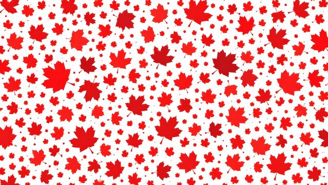 Seamless pattern with red maple leaves isolated on white background