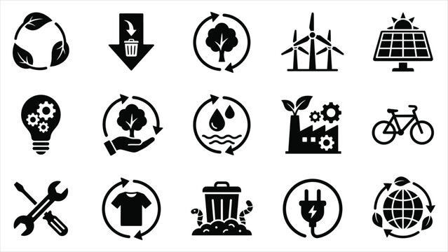 Renewable Energy and Circular Economy Icons