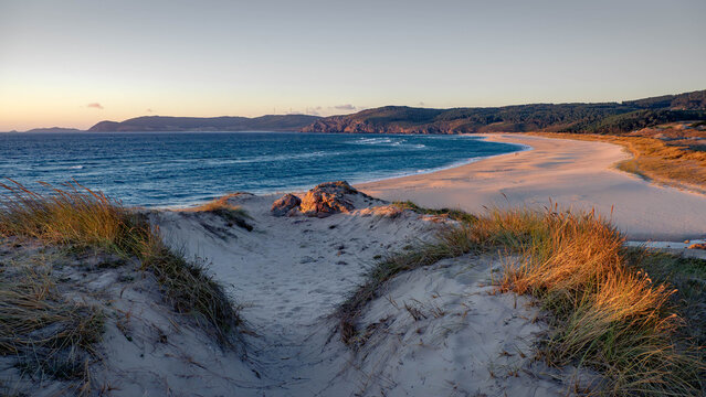Panorama of the Rostro beach in Atlantic Galician Coast, Spain.