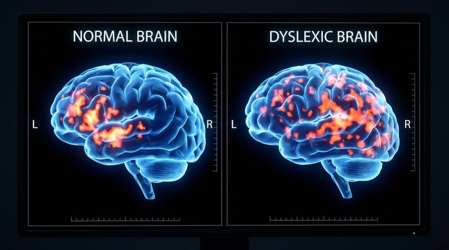 Normal Brain Versus Dyslexic Brain Activity Scan Comparison