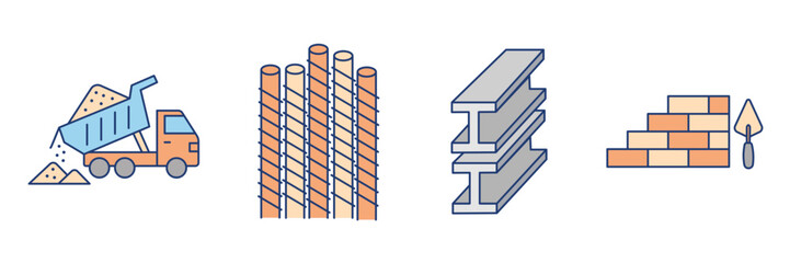 Construction Materials and Heavy Equipment Icon Set for Building Industry © PStock