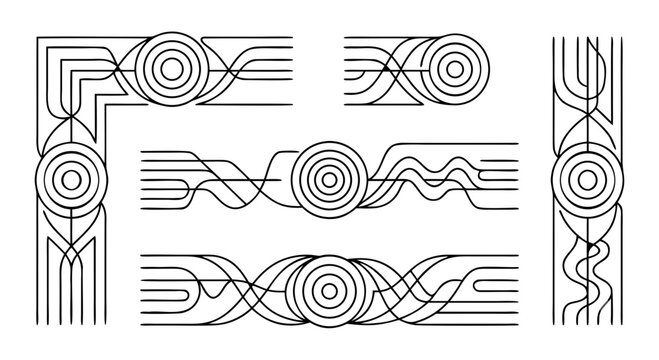 1960s mod border one line art frame corners