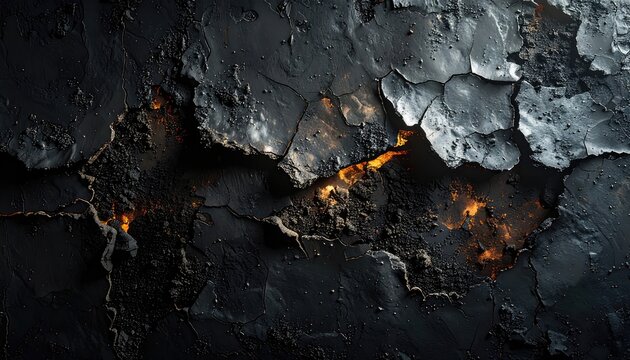 A dark, cracked texture with glowing embers peeking through fissures.