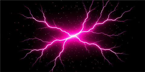 Abstract lightning storm background with electric blue lightning bolts, thunder energy and electric power in dark night sky illustration © Fahid