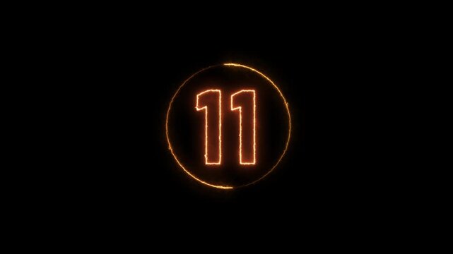 neon bright glowing countdown timer from 16 to 0 seconds. animation isolated on black background