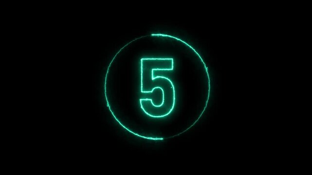 Neon countdown animation 10 to 0 number 4k video . Block  background