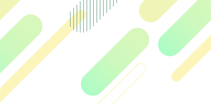 Bright pastel green and yellow abstract geometric backdrop. Clean vector template with diagonal rounded capsule shapes and linear elements for web banner.
