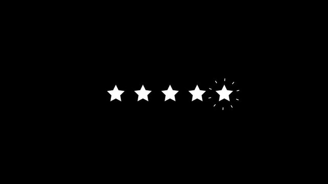 5 Star Special with rating star icon animation. glowing five star  animation with transparent black background. star review concept, Animated five star rating.